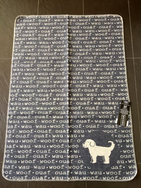 DF Hundedecke mit "Woof" Motiv Grau / Weiß
