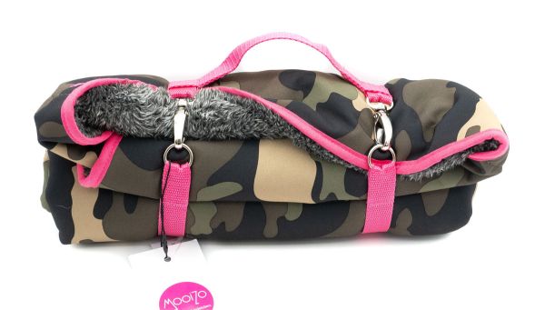 MooiZo Dog'n Roll Hundereisedecke Camouflage - Pink, Teddyflausch Grau-Melange