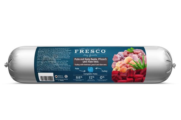 FRESCO BARF Wurst Complete-Menü Pute mit Rote Beete, Pfirsich und Aloe Vera