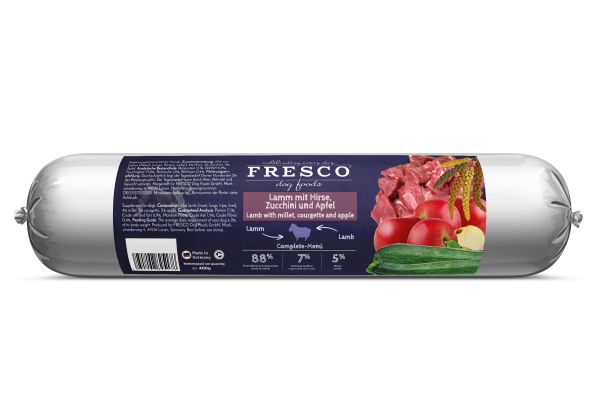 FRESCO BARF Wurst Complete-Menü Lamm mit Hirse, Zucchini und Apfel