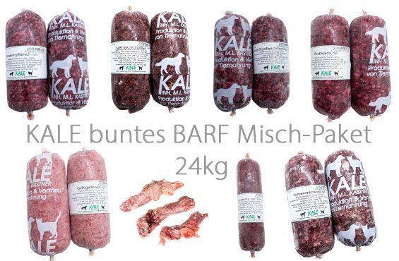 KALE BARF Rind-Huhn Misch-Paket 10 Sorten inkl. Knochen 24 kg