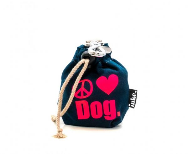 INKE. Leckerlibeutel für Hunde Dunkelblau mit Peace-Herz Zeichen Dog neonpink, Silber