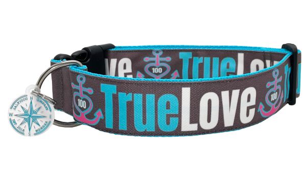 Segeltuch Halsband True Love Türkis Gr. MK (kurz) 30-50 cm