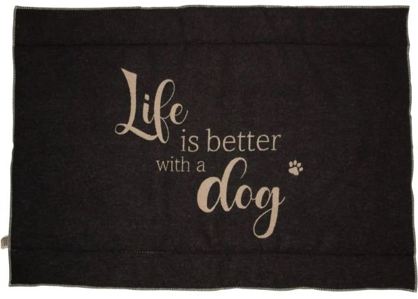 DF Hundematte, wattierte Hundedecke "Life is Better" dog 80 x 120 cm Anthrazit